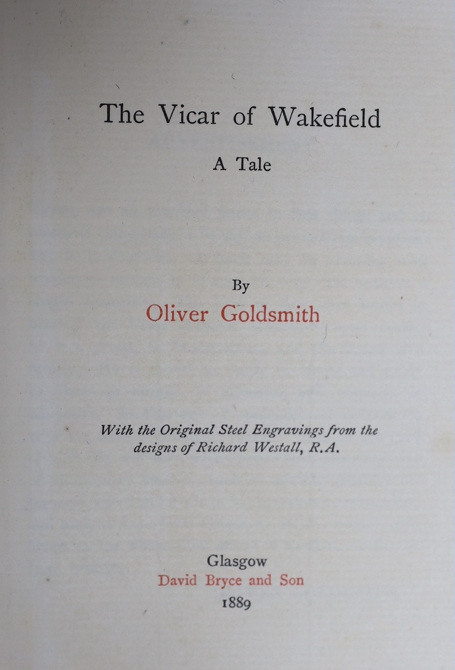 Richard Westall R.A. (illustrator) - Three works - Goldsmith, Oliver - The Vicar of Wakefield and The Traveller, the Deserted Village and Other Poems and Thomson, James - The Seasons, each one of 120, with engraved plate